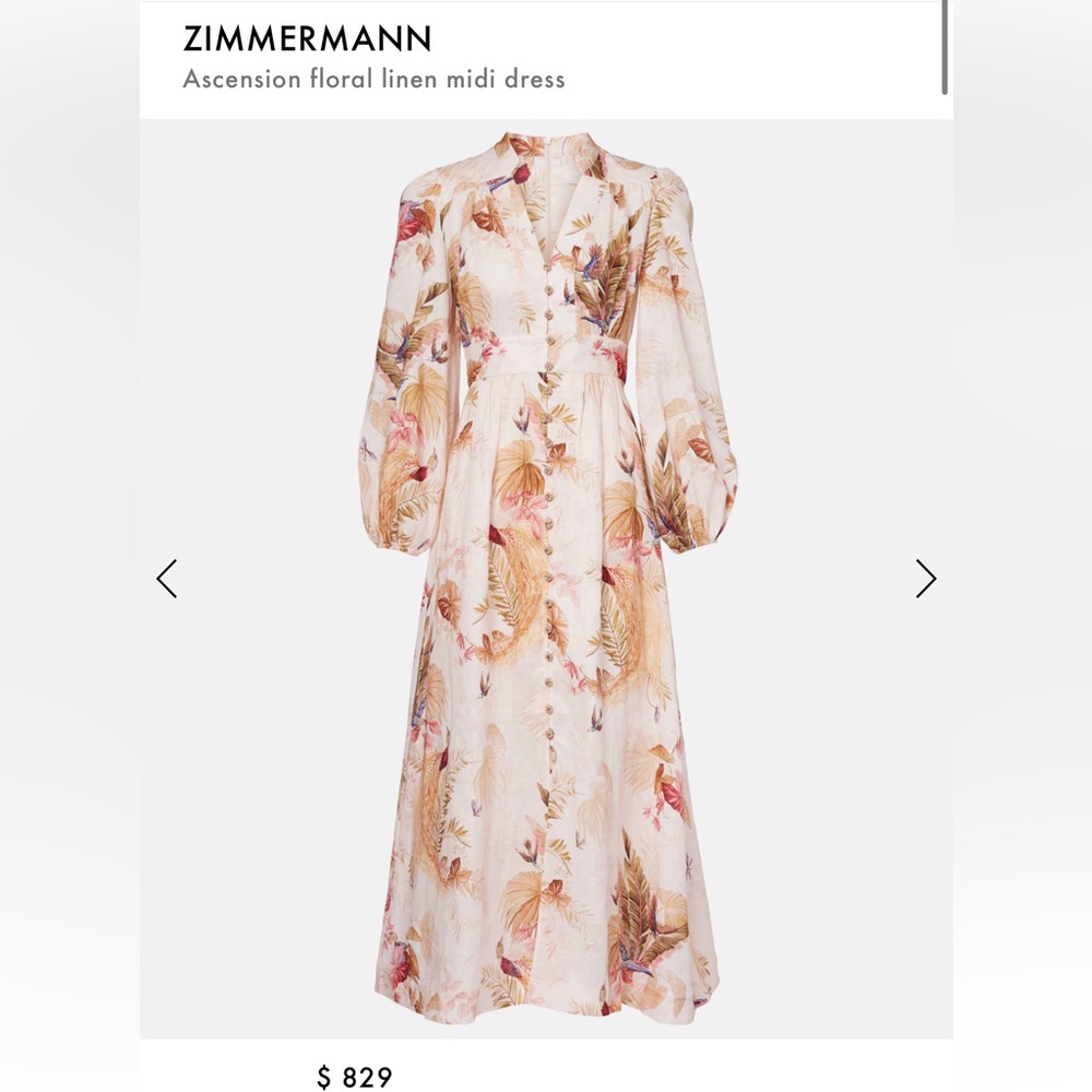 Zimmermann Floral Botanical Print Maxi Dress in Cream and Pink - NWT -AU0P/ US2P